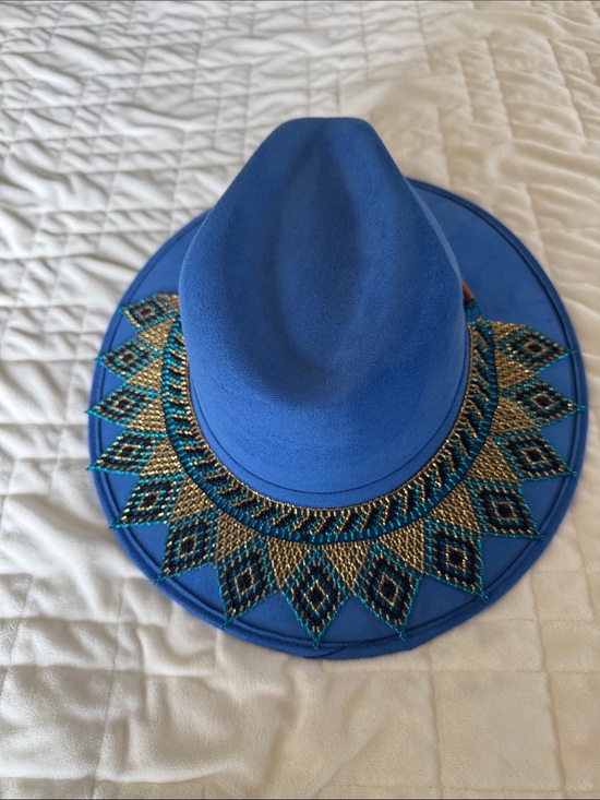 Hecho en mexico Accessories - Blue Embellished Beaded Fedora Hat